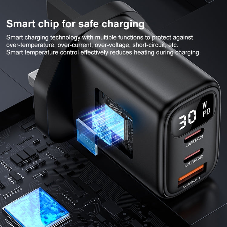 Yesido YC88 30W USB + Dual USB-C / Type-C Digital Display Charger, Specification:UK Plug(Black)