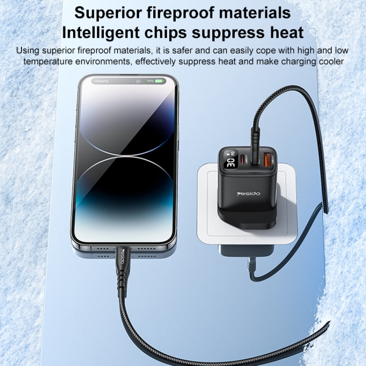 Yesido YC88 30W USB + Dual USB-C / Type-C Digital Display Charger, Specification:UK Plug(Black)