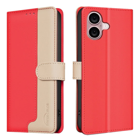 For iPhone 16 Color Matching RFID Anti-theft Leather Phone Case(Red)