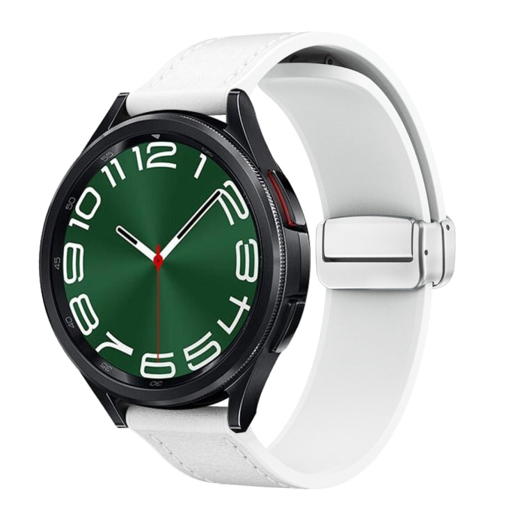 20mm Magnetic Silver Buckle Silicone Leather Watch Band(White)