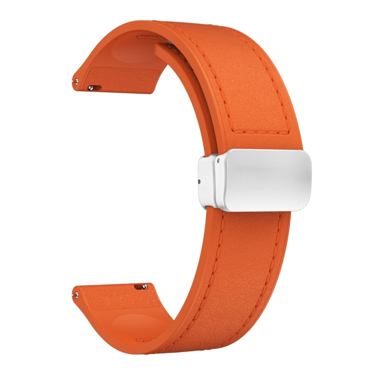 20mm Magnetic Silver Buckle Silicone Leather Watch Band(Orange)