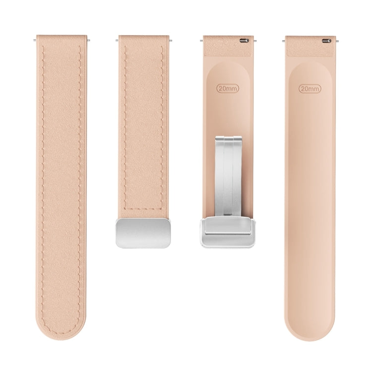 20mm Magnetic Silver Buckle Silicone Leather Watch Band(Pink)