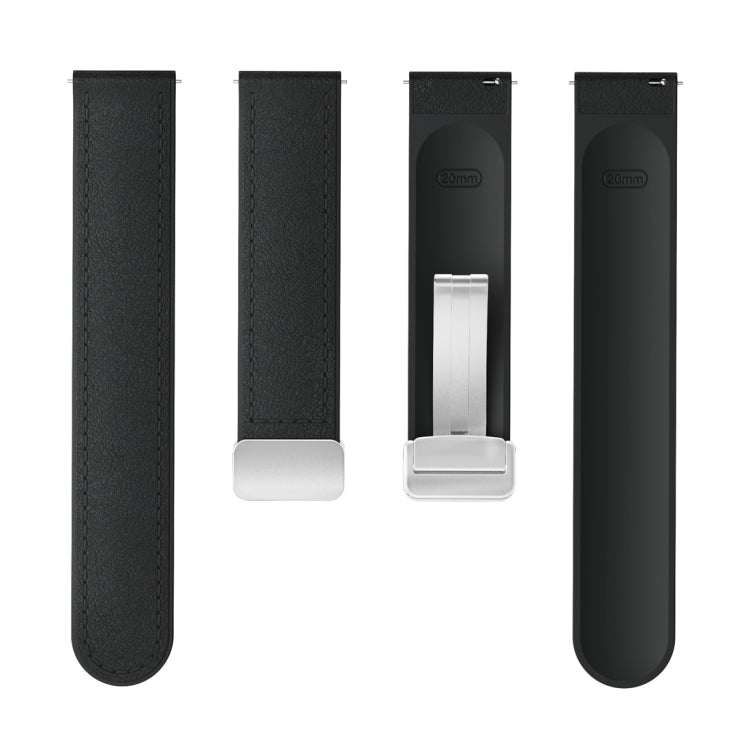 20mm Magnetic Silver Buckle Silicone Leather Watch Band(Black)