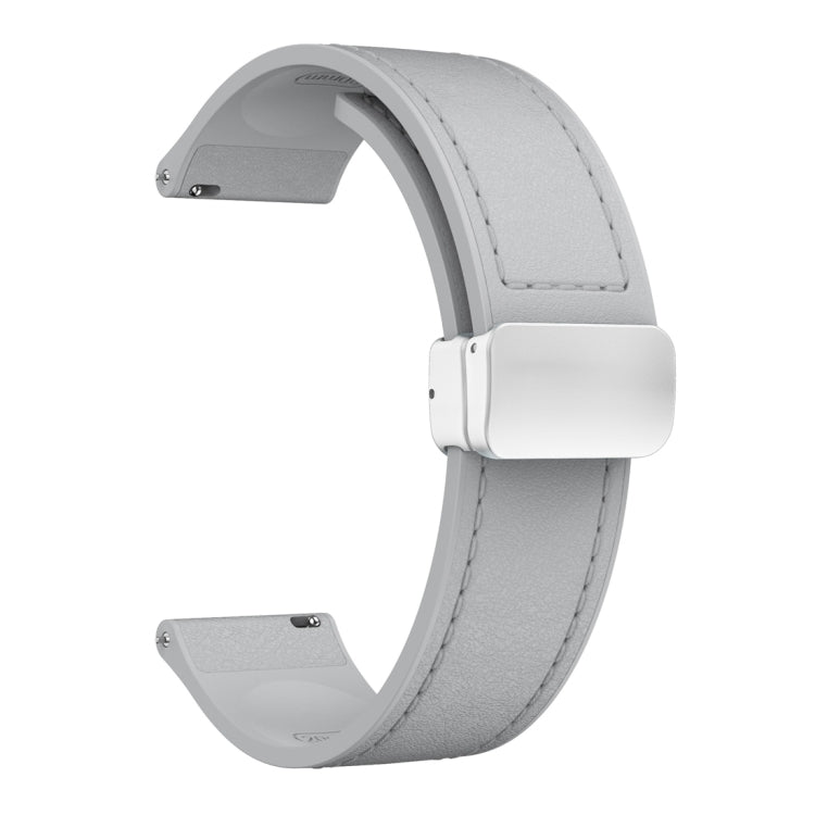 20mm Magnetic Silver Buckle Silicone Leather Watch Band(Grey)
