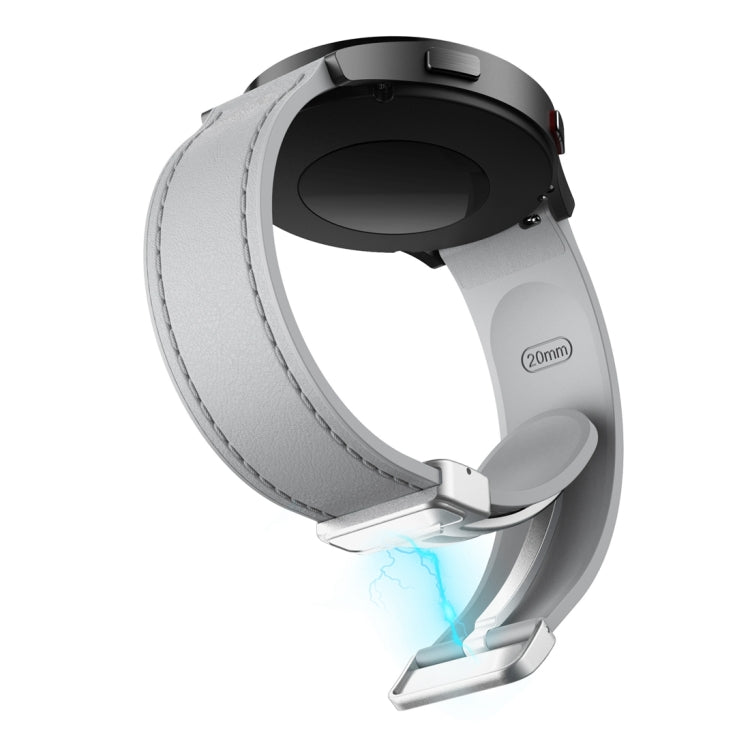 20mm Magnetic Silver Buckle Silicone Leather Watch Band(Grey)
