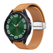 20mm Magnetic Silver Buckle Silicone Leather Watch Band(Light Brown)