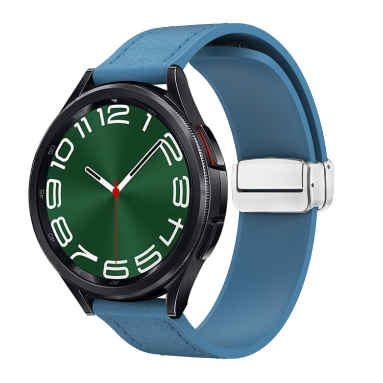 20mm Magnetic Silver Buckle Silicone Leather Watch Band(Blue)
