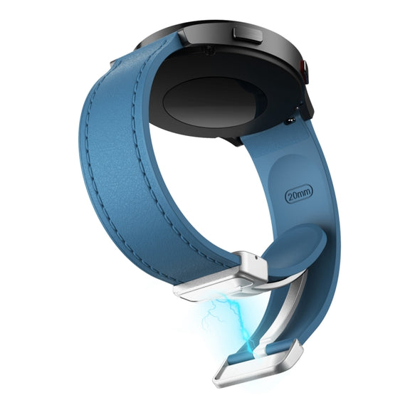20mm Magnetic Silver Buckle Silicone Leather Watch Band(Blue)