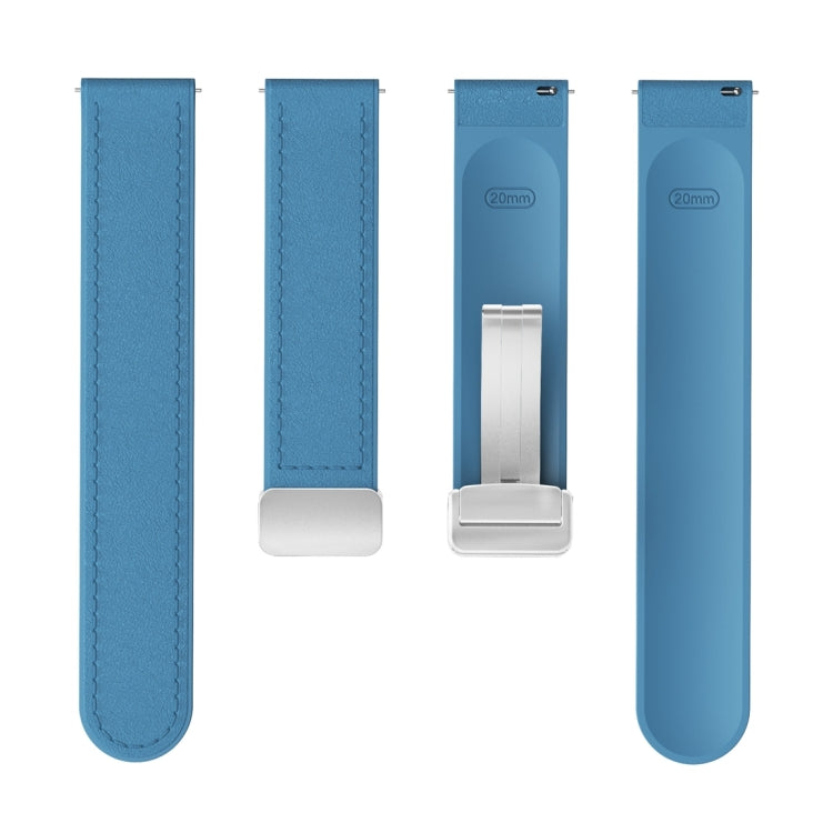 20mm Magnetic Silver Buckle Silicone Leather Watch Band(Blue)
