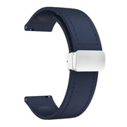20mm Magnetic Silver Buckle Silicone Leather Watch Band(Midnight Blue)