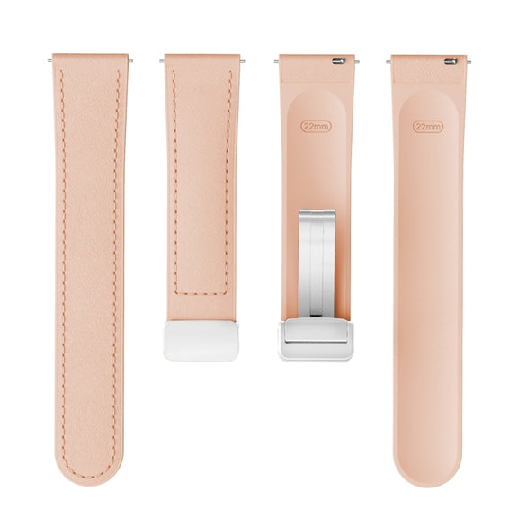 22mm Magnetic Silver Buckle Silicone Leather Watch Band(Pink)