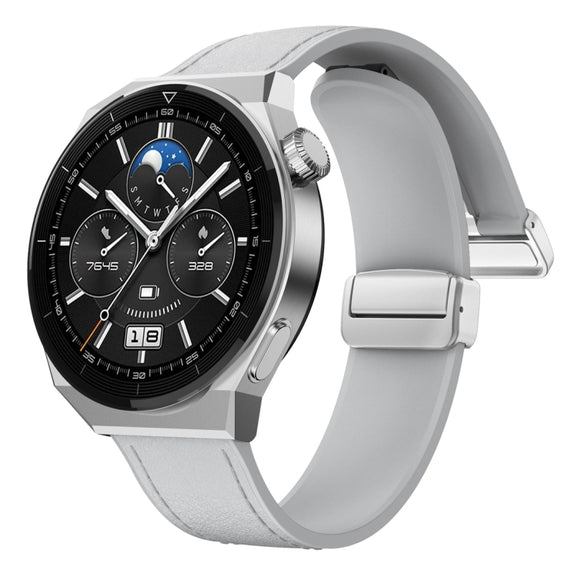 22mm Magnetic Silver Buckle Silicone Leather Watch Band(Grey)