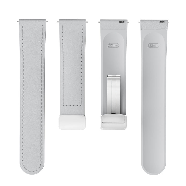 22mm Magnetic Silver Buckle Silicone Leather Watch Band(Grey)