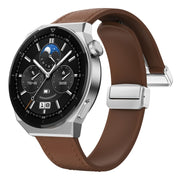 22mm Magnetic Silver Buckle Silicone Leather Watch Band(Dark Brown)