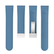 22mm Magnetic Silver Buckle Silicone Leather Watch Band(Blue)