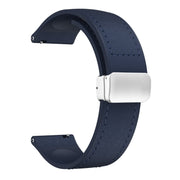 22mm Magnetic Silver Buckle Silicone Leather Watch Band(Midnight Blue)