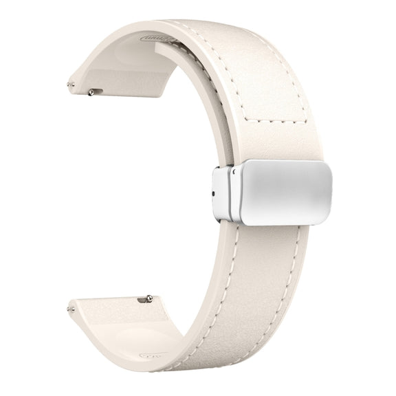 22mm Magnetic Silver Buckle Silicone Leather Watch Band(Starlight)
