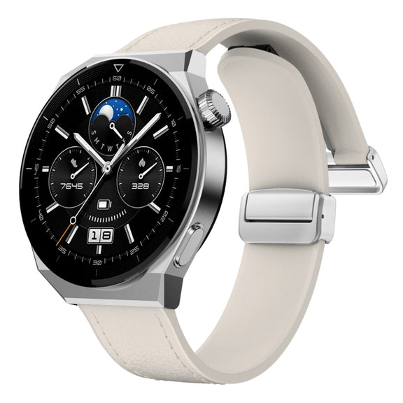 22mm Magnetic Silver Buckle Silicone Leather Watch Band(Starlight)