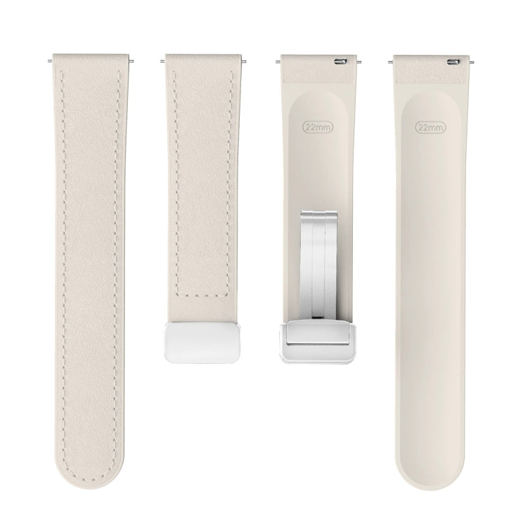 22mm Magnetic Silver Buckle Silicone Leather Watch Band(Starlight)