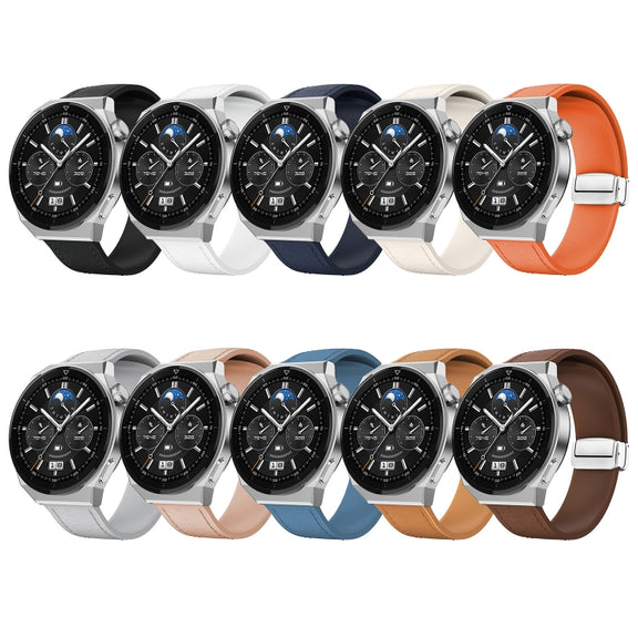 20mm Magnetic Silver Buckle Silicone Leather Watch Band(Dark Brown)