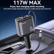 Yesido Y63 4 in 1 117W USB-C / Type-C+USB Multifunctional Retractable Dual Line Digital Display Car Fast Charger(Black)