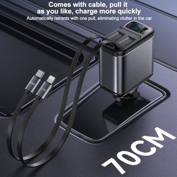 Yesido Y63 4 in 1 117W USB-C / Type-C+USB Multifunctional Retractable Dual Line Digital Display Car Fast Charger(Black)