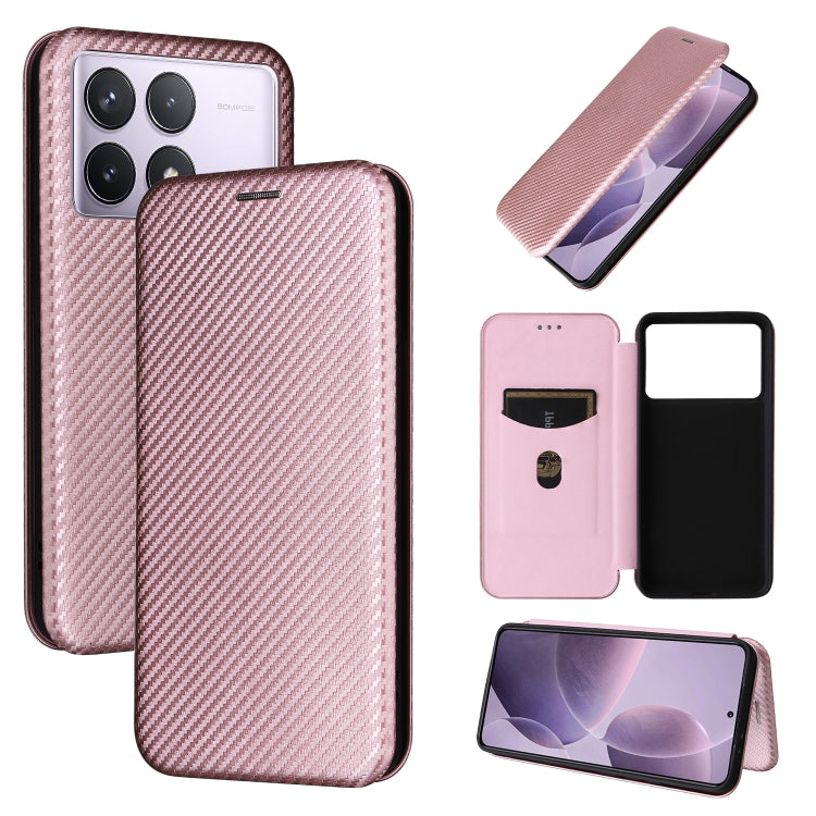 For Redmi K70 Carbon Fiber Texture Flip Leather Phone Case(Pink)