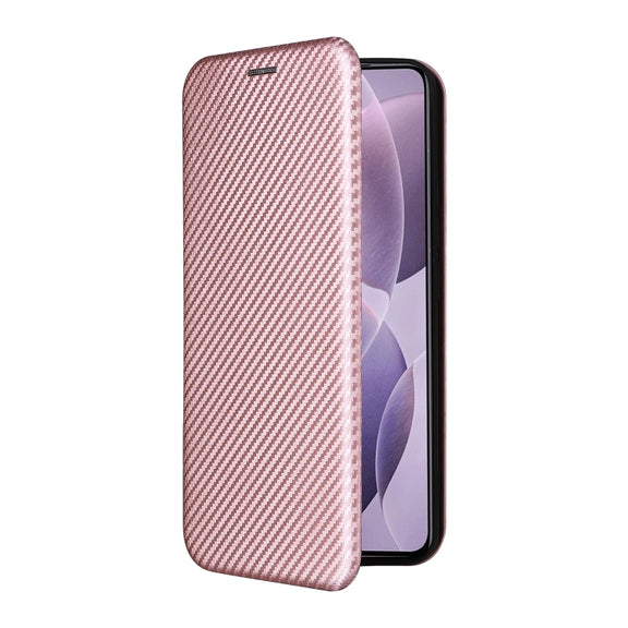 For Redmi K70 Carbon Fiber Texture Flip Leather Phone Case(Pink)