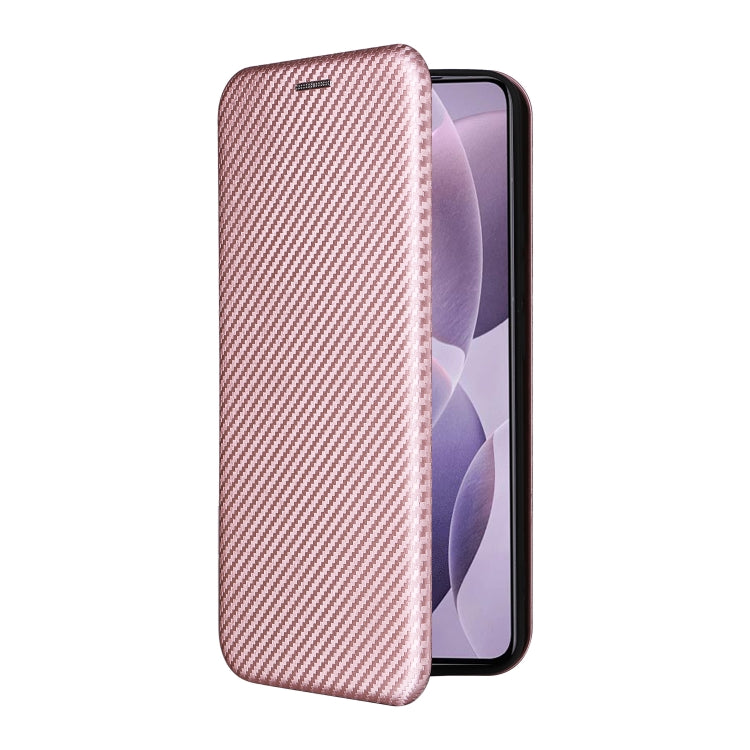 For Redmi K70 Carbon Fiber Texture Flip Leather Phone Case(Pink)