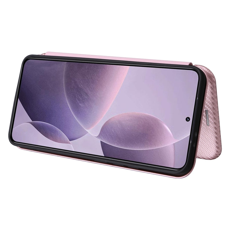 For Redmi K70 Carbon Fiber Texture Flip Leather Phone Case(Pink)