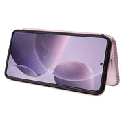 For Redmi K70 Carbon Fiber Texture Flip Leather Phone Case(Pink)