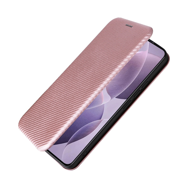 For Redmi K70 Carbon Fiber Texture Flip Leather Phone Case(Pink)