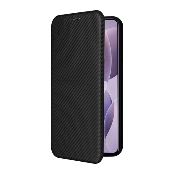 For Redmi K70 Carbon Fiber Texture Flip Leather Phone Case(Black)