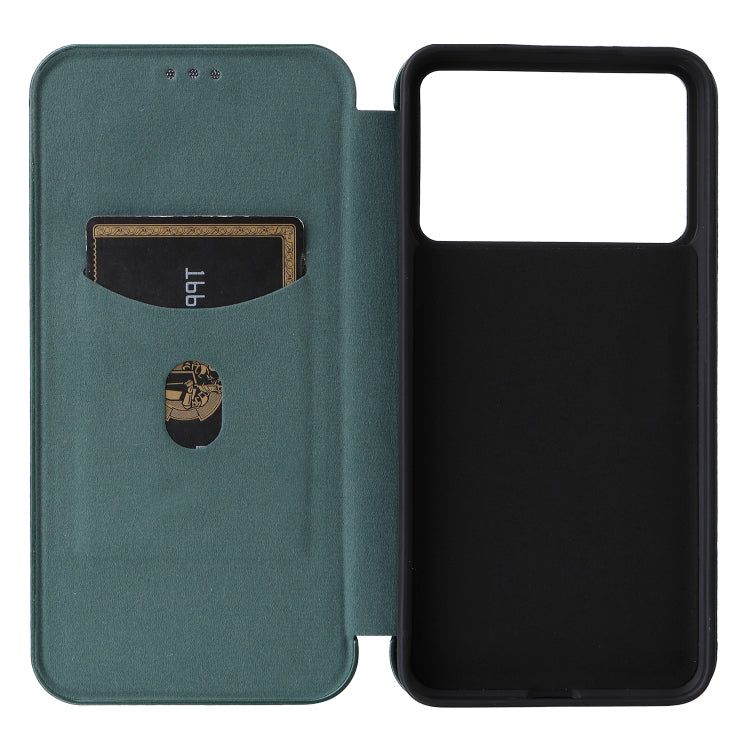 For Redmi K70 Carbon Fiber Texture Flip Leather Phone Case(Green)
