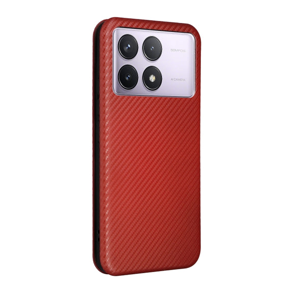 For Redmi K70 Carbon Fiber Texture Flip Leather Phone Case(Brown)