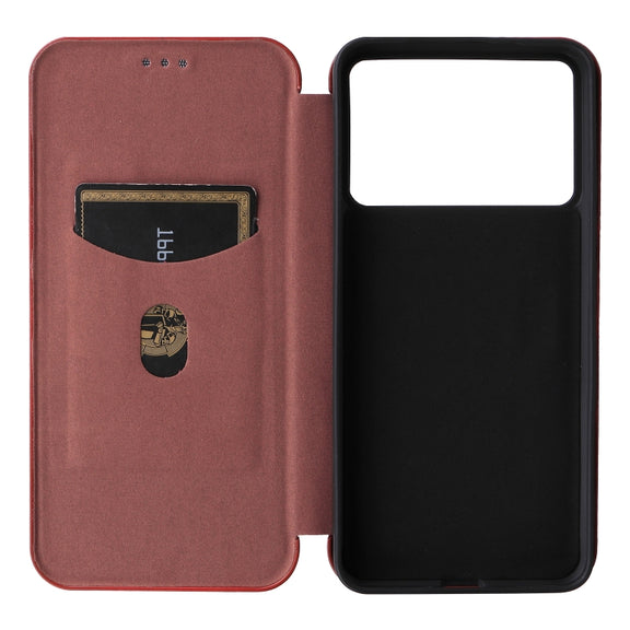 For Redmi K70 Carbon Fiber Texture Flip Leather Phone Case(Brown)