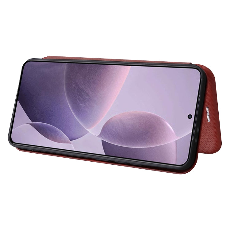 For Redmi K70 Carbon Fiber Texture Flip Leather Phone Case(Brown)