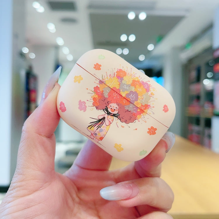 For AirPods Pro Girl Pattern Earbuds Box Frosted TPU Case(Flower)