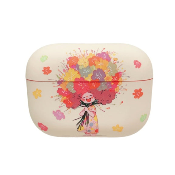 For AirPods Pro Girl Pattern Earbuds Box Frosted TPU Case(Flower)