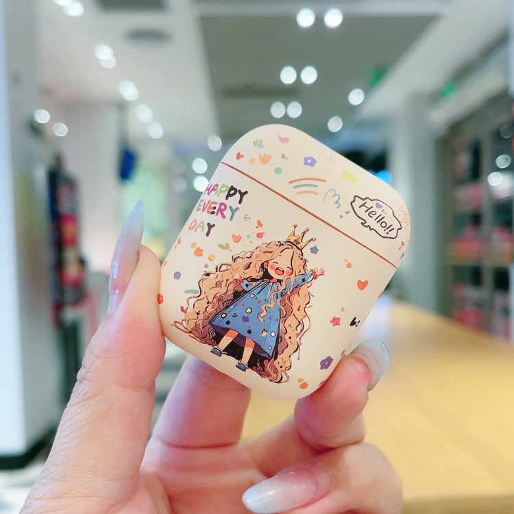 For AirPods 2 / 1 Girl Pattern Earbuds Box Frosted TPU Case(Crown)