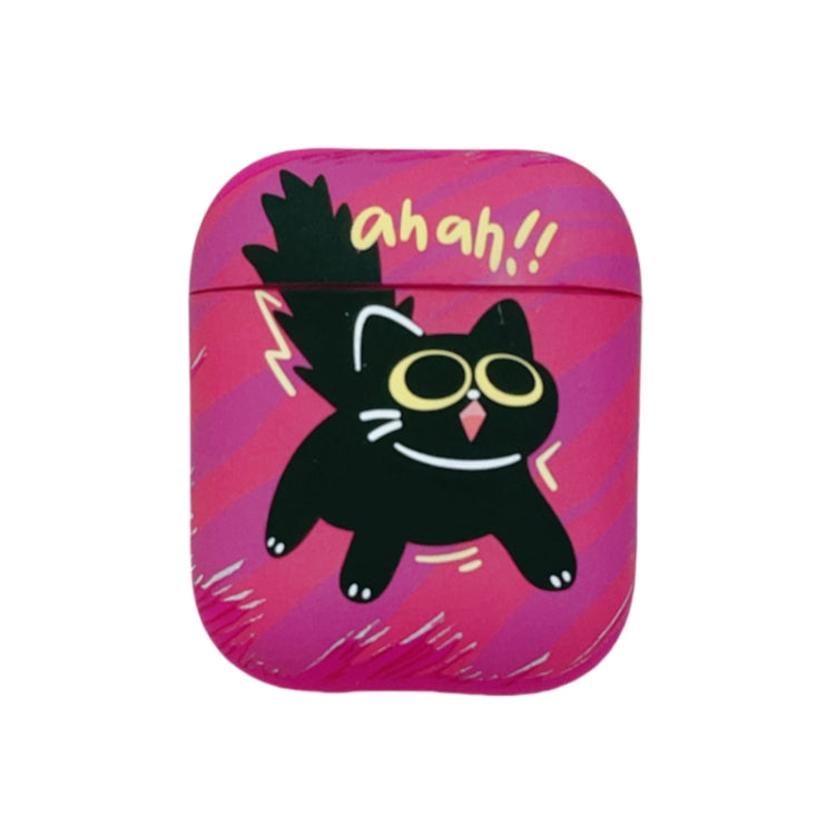 For AirPods 2 / 1 Cat and Dog Pattern Earbuds Box Frosted TPU Case(Flashing Cat)