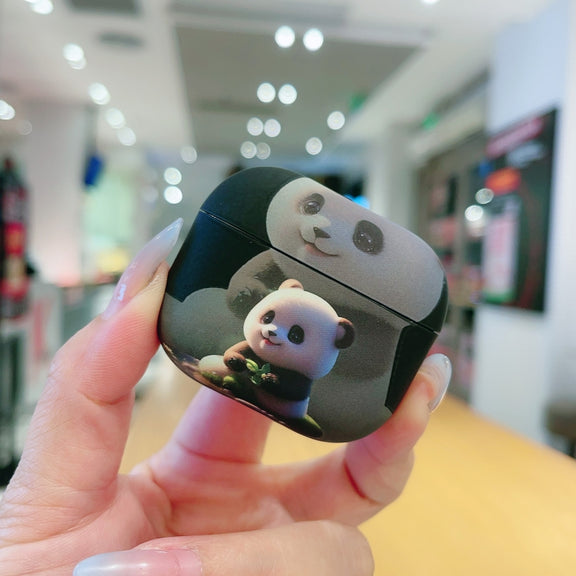 For AirPods 3 Phantom Panda Pattern Earbuds Box Frosted TPU Case(Black)