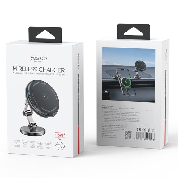 Yesido C306 15W Car Magnetic Wireless Charging Holder(Black)