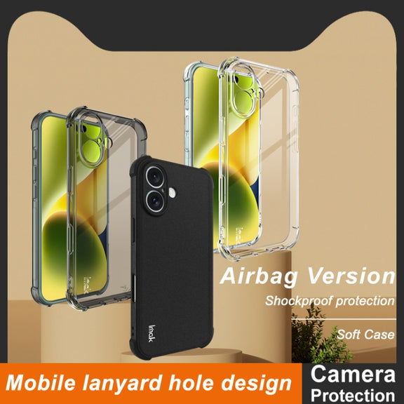 For iPhone 16 imak Shockproof Airbag TPU Phone Case(Transparent Black)