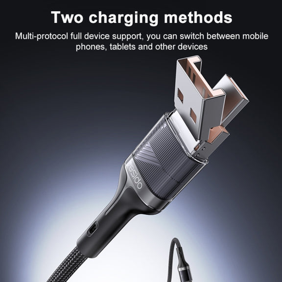 Yesido CA165C 60W USB + USB-C / Type-C to USB-C / Type-C 2 in 1 Fast Charging Data Cable, Length:1.2m(Black)