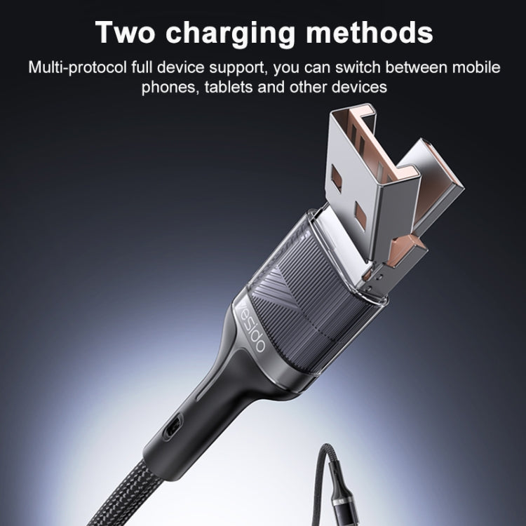 Yesido CA165C 60W USB + USB-C / Type-C to USB-C / Type-C 2 in 1 Fast Charging Data Cable, Length:1.2m(Black)