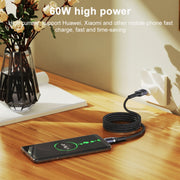Yesido CA165C 60W USB + USB-C / Type-C to USB-C / Type-C 2 in 1 Fast Charging Data Cable, Length:1.2m(Black)