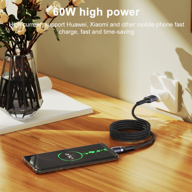 Yesido CA165C 60W USB + USB-C / Type-C to USB-C / Type-C 2 in 1 Fast Charging Data Cable, Length:1.2m(Black)