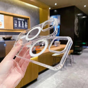 For iPhone 16 Large Hole Camera MagSafe Magnetic Clear Acrylic TPU Case(Transparent)