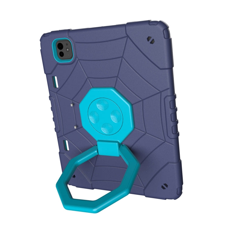 For iPad Pro 11 2024 Spider Turntable Handle Stress Relief Tablet Case(Navy Blue Blue)